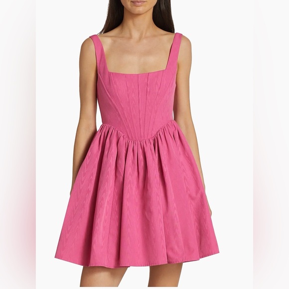 Staud Corset Minidress  Pink Square-Neck Fit & Flare Dress - Picture 2 of 3